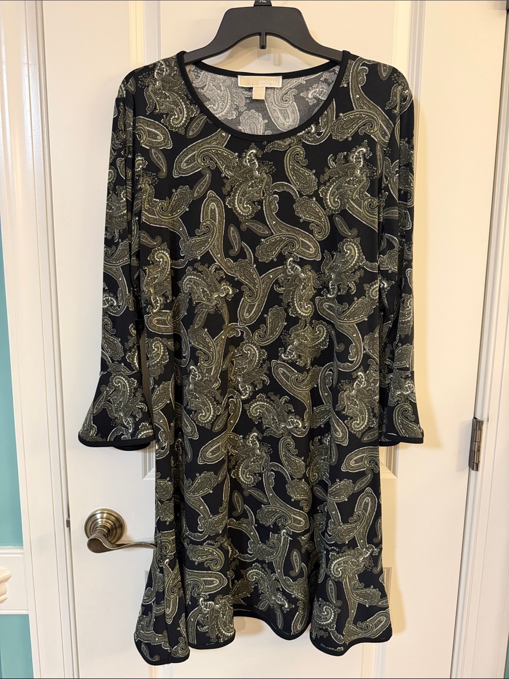 Michael Kors Black Paisley Long-Sleeve Swing Dress